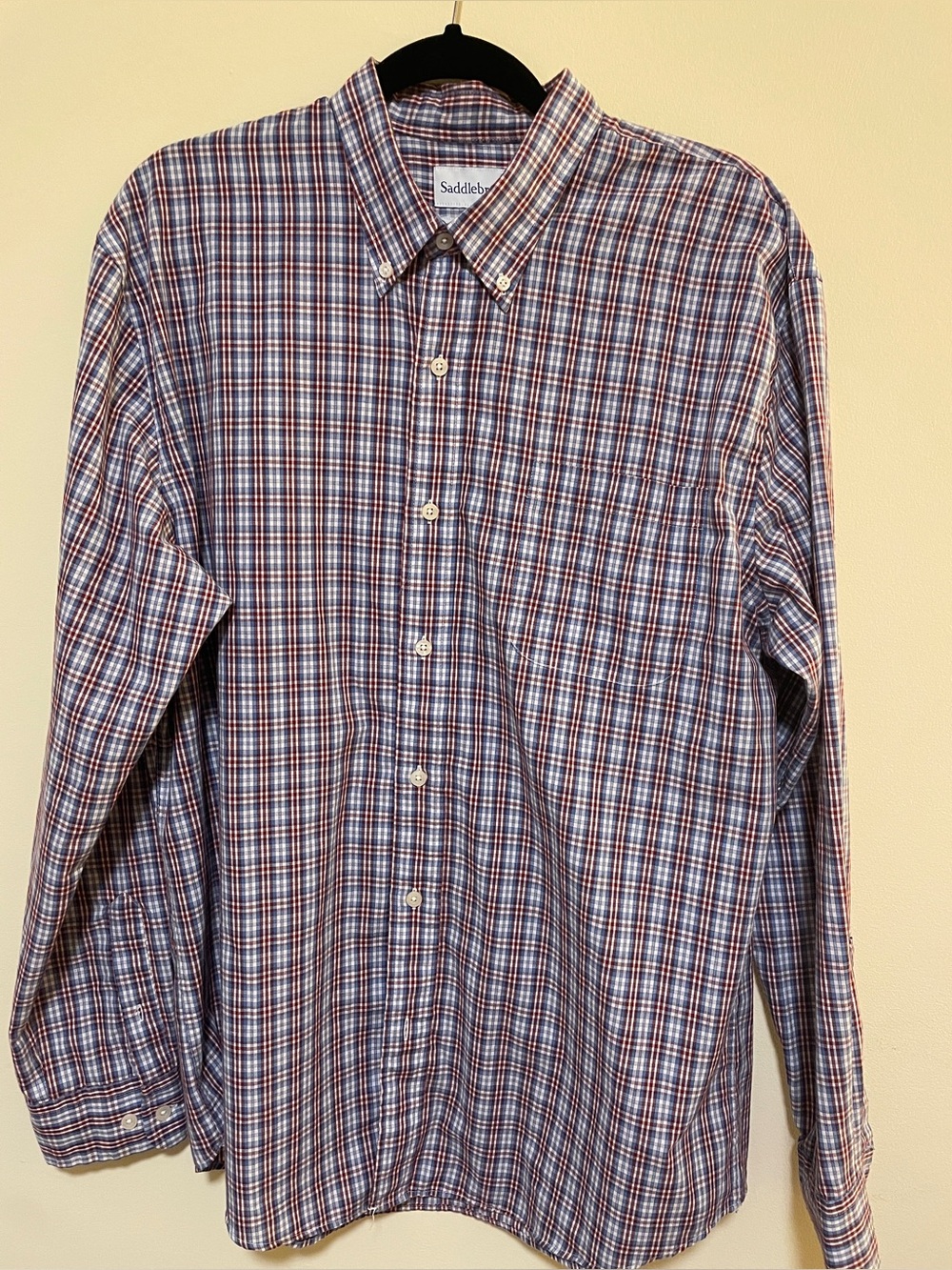 Saddlebred Men's Red and Blue Plaid Cotton Button-Down Shirt
